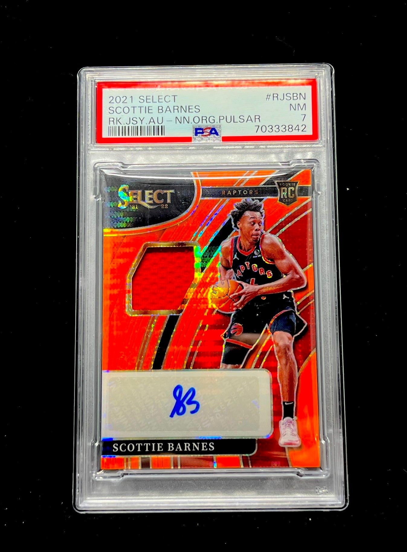 Scottie Barnes Panini Select 2021 RK JSY Organce Pulsar /30 PSA7